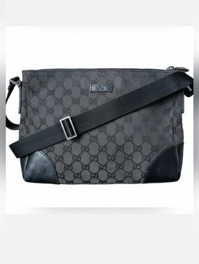 Gucci Shoulder Crossbody Bag GG Canvas & Leather, Black - VGUC!